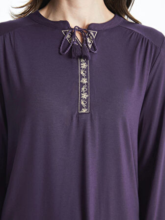 LCW Grace MOR Bağlamalı Yaka Nakışlı Kadın Bluz