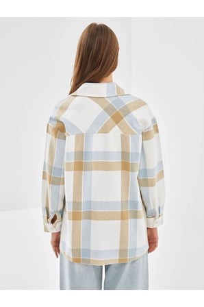 LCW Modest Açık Mavi Ekoseli Ekose Oversize Kadın Gömlek Tunik