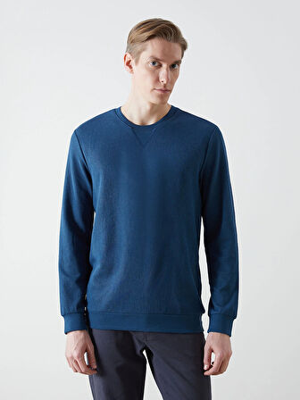 LCWAIKIKI Classic Indigo Bisiklet Yaka Uzun Kollu Erkek Sweatshirt