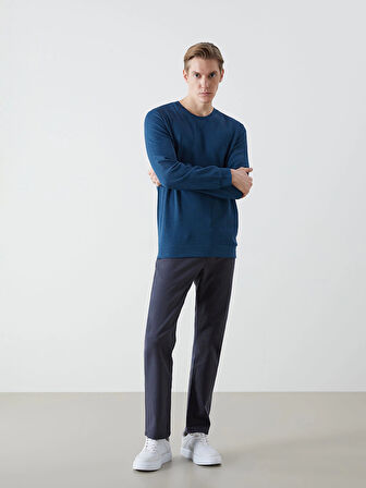 LCWAIKIKI Classic Indigo Bisiklet Yaka Uzun Kollu Erkek Sweatshirt