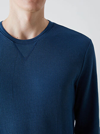 LCWAIKIKI Classic Indigo Bisiklet Yaka Uzun Kollu Erkek Sweatshirt