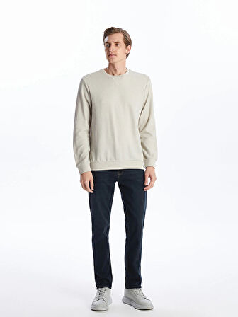 LCWAIKIKI Classic Bej Bisiklet Yaka Uzun Kollu Erkek Sweatshirt