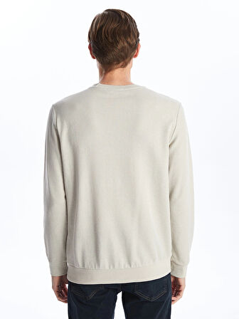 LCWAIKIKI Classic Bej Bisiklet Yaka Uzun Kollu Erkek Sweatshirt