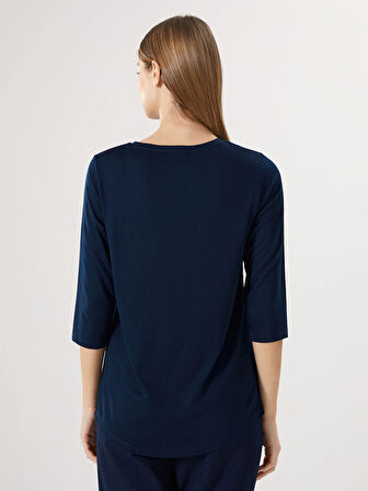 LCWAIKIKI Classic Lacivert Bisiklet Yaka Pul İşlemeli Kadın Bluz