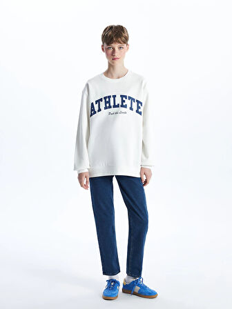 XSIDE ACTIVE Beyaz Bisiklet Yaka Baskılı Kadın Sweatshirt