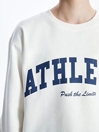 XSIDE ACTIVE Beyaz Bisiklet Yaka Baskılı Kadın Sweatshirt