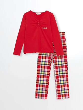 V Yaka Yılbaşı Temalı Kadın Pijama Takımı_W4EJ40Z8-LTP_8684680136543_S