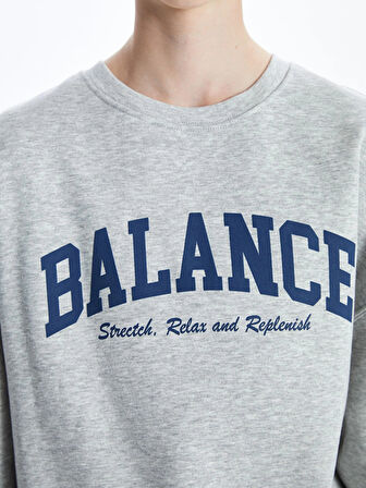 XSIDE ACTIVE Gri Bisiklet Yaka Baskılı Oversize Kadın Sweatshirt