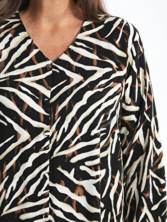 LCW Grace KAHVERENGİ V Yaka Desenli Kadın Elbise