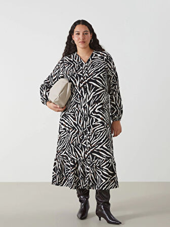 LCW Grace KAHVERENGİ V Yaka Desenli Kadın Elbise