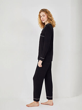 LCW DREAM SİYAH Gömlek Yaka Kadın Pijama Takımı