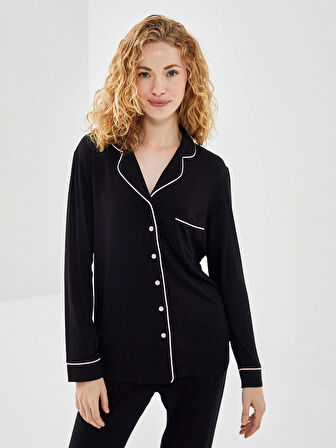 LCW DREAM SİYAH Gömlek Yaka Kadın Pijama Takımı