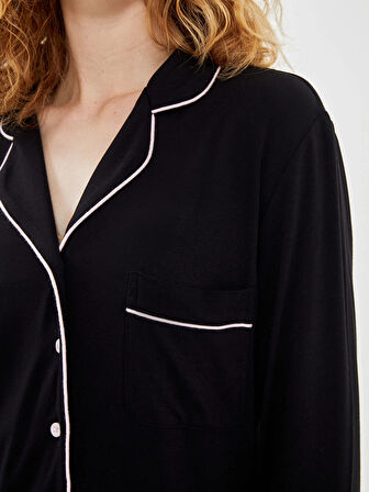 LCW DREAM SİYAH Gömlek Yaka Kadın Pijama Takımı