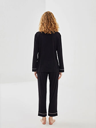 LCW DREAM SİYAH Gömlek Yaka Kadın Pijama Takımı
