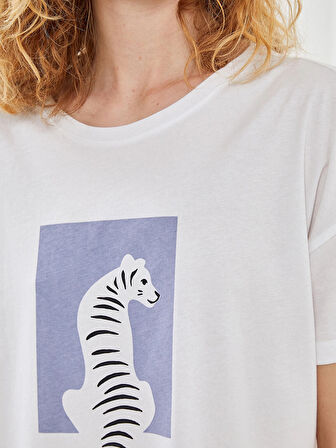 LCW DREAM BEYAZ Bisiklet Yaka Baskılı Kadın Pijama Takımı