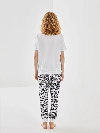 LCW DREAM BEYAZ Bisiklet Yaka Baskılı Kadın Pijama Takımı