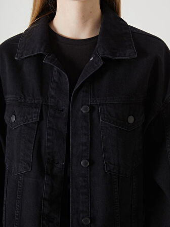 LCW Vision Siyah Gömlek Yaka Oversize Kadın Jean Ceket