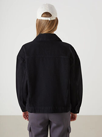 LCW Vision Siyah Gömlek Yaka Oversize Kadın Jean Ceket