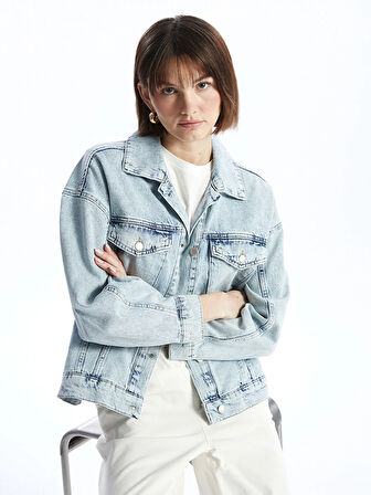 LCW Vision Indigo Gömlek Yaka Oversize Kadın Jean Ceket