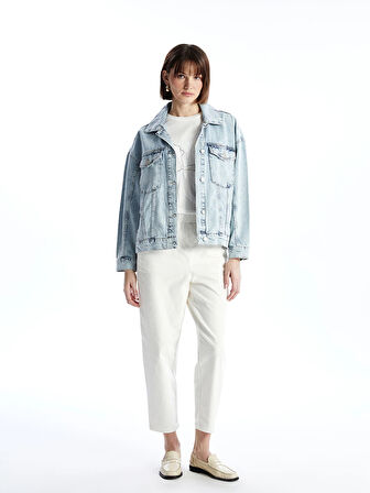 LCW Vision Indigo Gömlek Yaka Oversize Kadın Jean Ceket