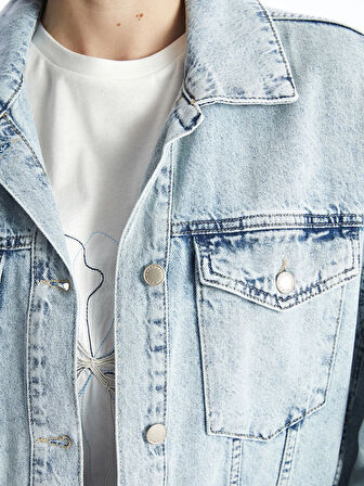 LCW Vision Indigo Gömlek Yaka Oversize Kadın Jean Ceket