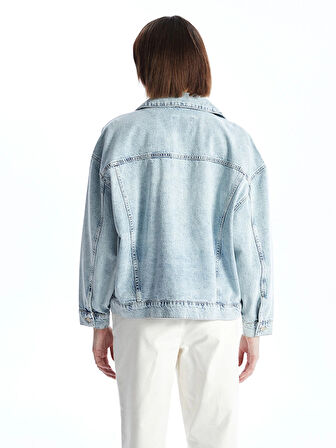 LCW Vision Indigo Gömlek Yaka Oversize Kadın Jean Ceket