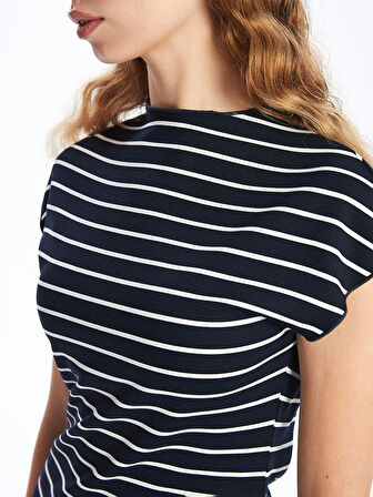 LCW Vision BEYAZ Dik Yaka Çizgili Kadın Elbise