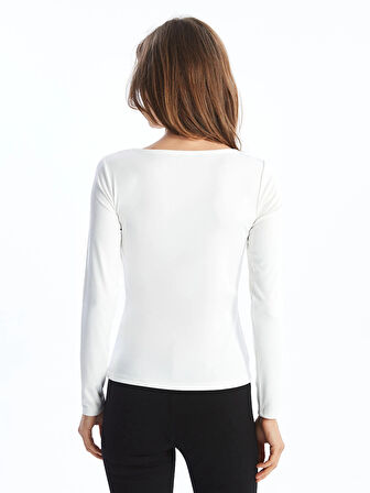 LCWAIKIKI Basic Ekru Kare Yaka Kadın Body