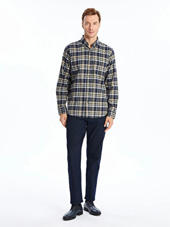 LCWAIKIKI Classic Yeşil Regular Fit Uzun Kollu Ekose Gabardin Erkek Gömlek