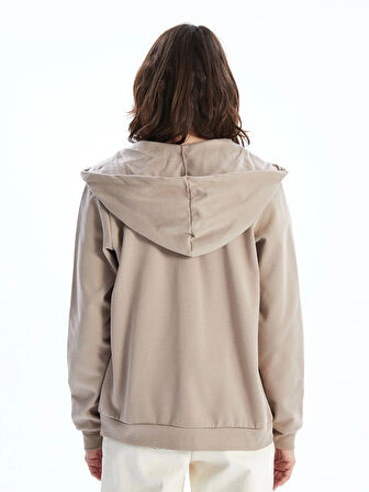 LCWAIKIKI Basic Kahverengi Kapüşonlu Düz Uzun Kollu Kadın Fermuarlı Sweatshirt