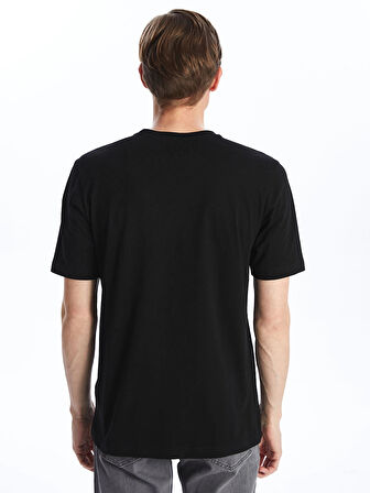 LCWAIKIKI Classic Siyah Bisiklet Yaka Kısa Kollu Baskılı Penye Erkek Tişört