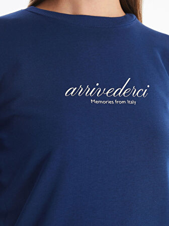 LCW Modest Lacivert Bisiklet Yaka Baskılı Kadın Sweatshirt Tunik