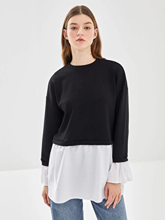 LCW Modest Siyah Bisiklet Yaka Kadın Sweatshirt Tunik