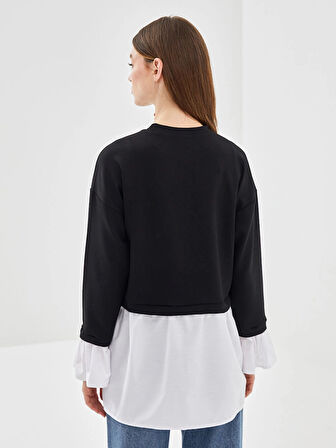 LCW Modest Siyah Bisiklet Yaka Kadın Sweatshirt Tunik