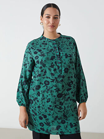 LCW Grace YEŞİL Bisiklet Yaka Çiçekli Kadın Tunik