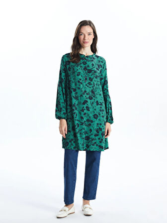 LCW Grace YEŞİL Bisiklet Yaka Çiçekli Kadın Tunik