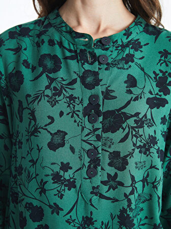 LCW Grace YEŞİL Bisiklet Yaka Çiçekli Kadın Tunik