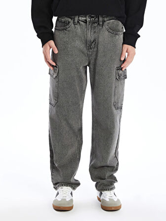 XSIDE ANTRASİT Baggy Fit Erkek Kargo Jean Pantolon
