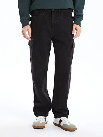 XSIDE SİYAH Baggy Fit Erkek Kargo Jean Pantolon
