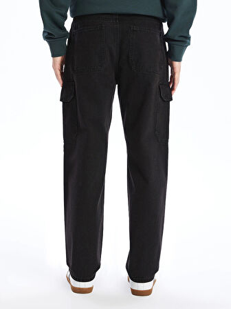 XSIDE SİYAH Baggy Fit Erkek Kargo Jean Pantolon