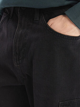 XSIDE SİYAH Baggy Fit Erkek Kargo Jean Pantolon