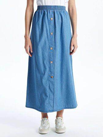 LCW Grace Mavi Beli Lastikli Kadın Jean Etek