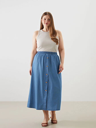 LCW Grace Mavi Beli Lastikli Kadın Jean Etek
