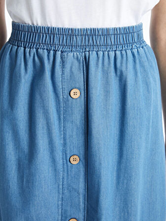 LCW Grace Mavi Beli Lastikli Kadın Jean Etek