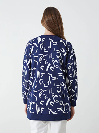 LCW Modest Ekru Bisiklet Yaka Desenli Kadın Sweatshirt Tunik