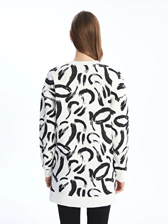 LCW Modest Ekru Bisiklet Yaka Desenli Kadın Sweatshirt Tunik