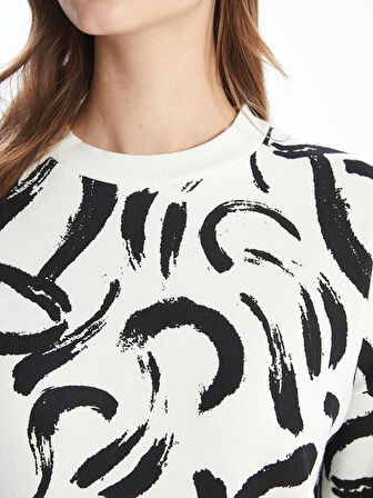 LCW Modest Ekru Bisiklet Yaka Desenli Kadın Sweatshirt Tunik