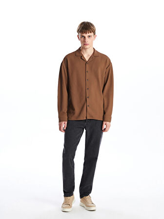 LCW Casual Kahverengi Regular Fit Uzun Kollu Erkek Dokulu Gömlek
