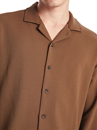 LCW Casual Kahverengi Regular Fit Uzun Kollu Erkek Dokulu Gömlek