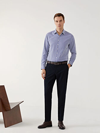 LCWAIKIKI Formal Lacivert Slim Fit Uzun Kollu Çizgili Poplin Erkek Gömlek